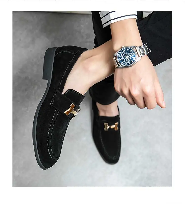 New Black Loafers Men Flock Shoes Business Brown Breathable Slip-On Solid Shoes Handmade Free Shipping Size 38-48