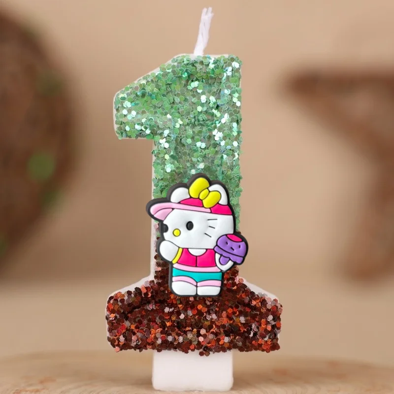 شمعة عيد ميلاد رقم كاواي هالو كيتي سانريو كيتي كات، شموع رقمية لتزيين كعكة عيد الميلاد، شموع حفلات الذكرى السنوية