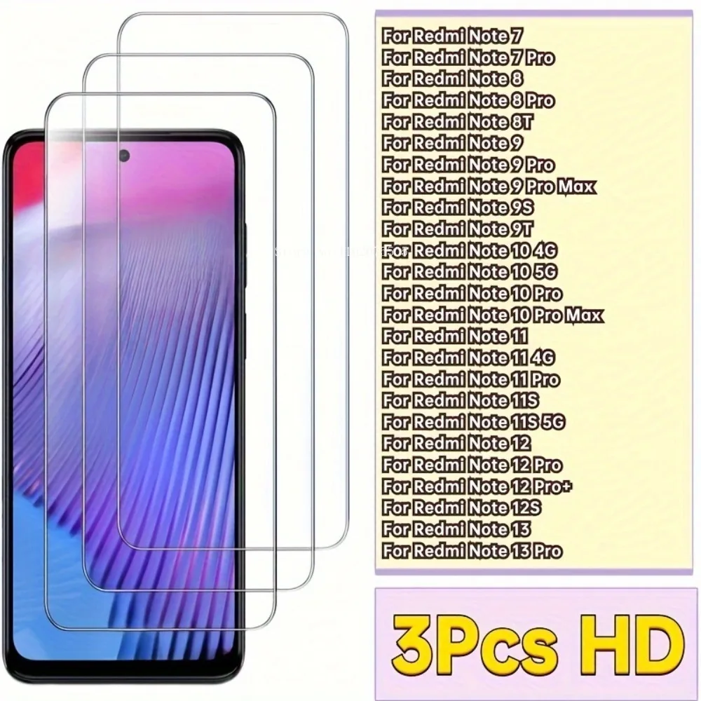 

3Packs Screen Protector For Redmi Note 13 12 11 Pro Phone Glass For Redmi Note 10 9 8 7 Pro Max 12R Note 6 5 Pro Glass Film