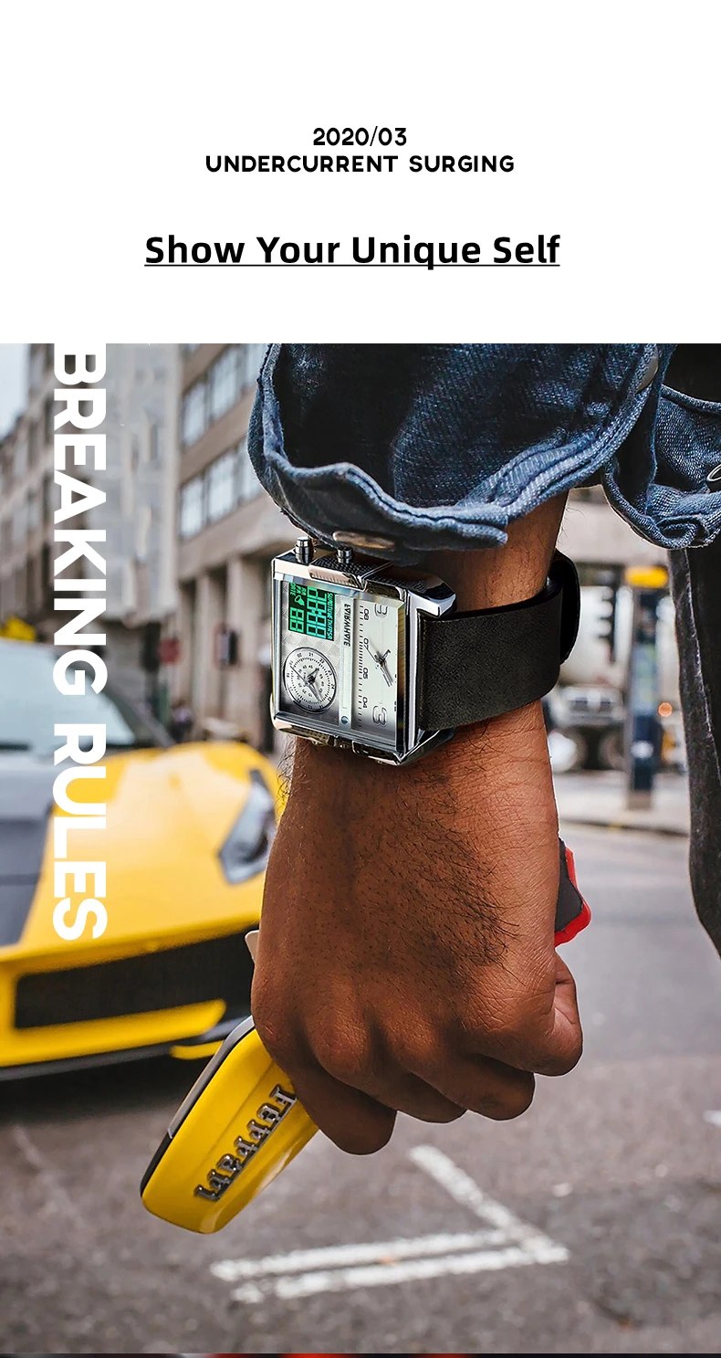 Mark Fairwhale Men's Top Luxury Brand Waterproof Watch Men's Quartz Analog Digital Watch Square Watch Trinity Design
