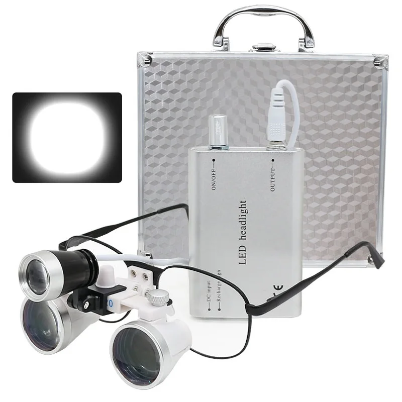 BLANC 3.5X Loupes binoculaires dentaires, Lampe frontale à LED