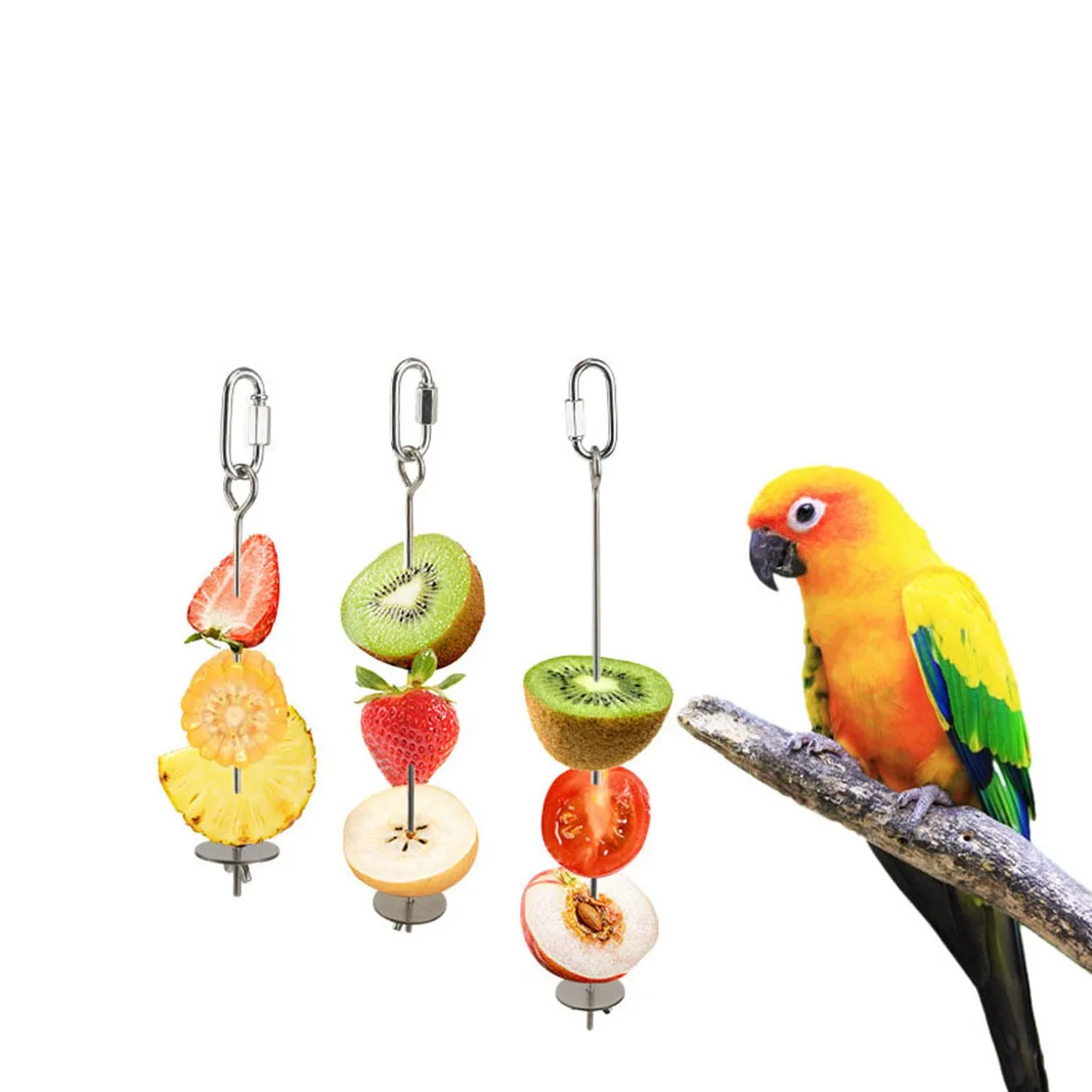 Bird Food Holder Support Stainless Steel Parrot Fruit Vegetable Feeder Stick Spear Meat Skewer Foraging Toys bird feeder,parrot feeder