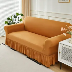 Elegant Skirted Stretch Sofa Slipcover - Non-slip Solid Color Couch Cover - 1pc 4 Seater (Color  15)
