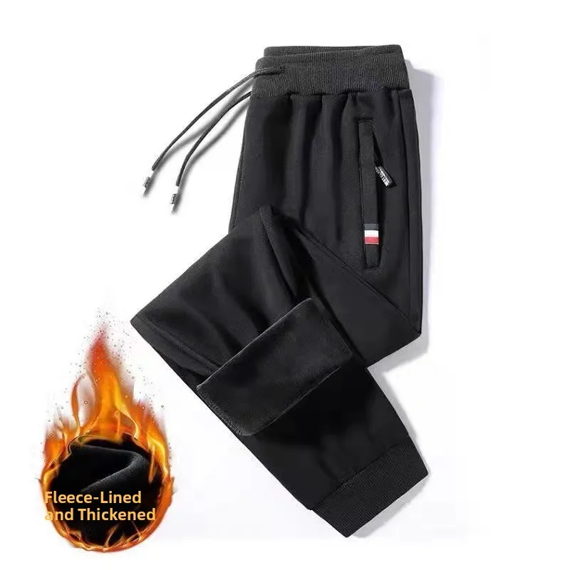Red label joggers - black with zipper pockets [fleece lined]