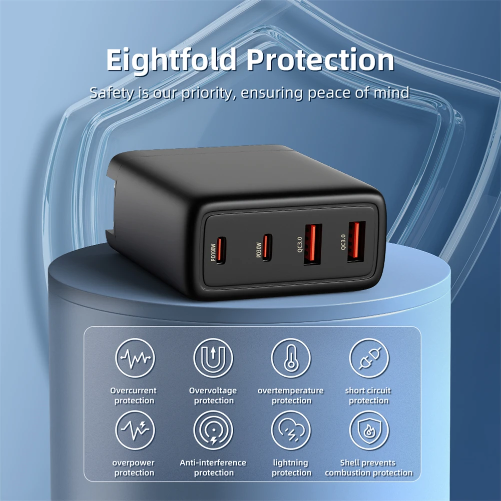 100W GAN Battery Charger 4 Ports Power Adapter Compatible For DJI Air 3/Avata 2 Drone Battery Remote Fast Charger Accessories