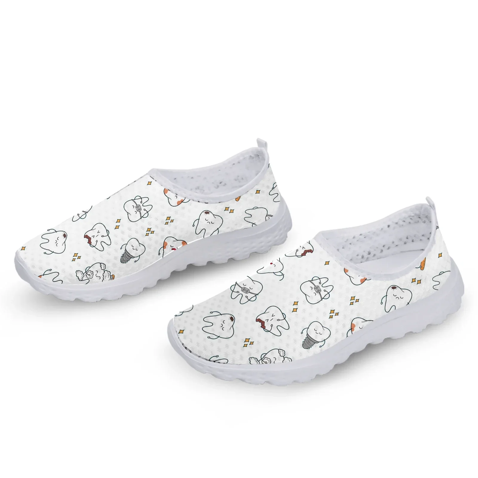 Fashion Dentist Cartoon Women Flat Shoes Tooth Cartoon Breathable Mesh Sneaker Femme Slip-on Loafers Beach Footwear