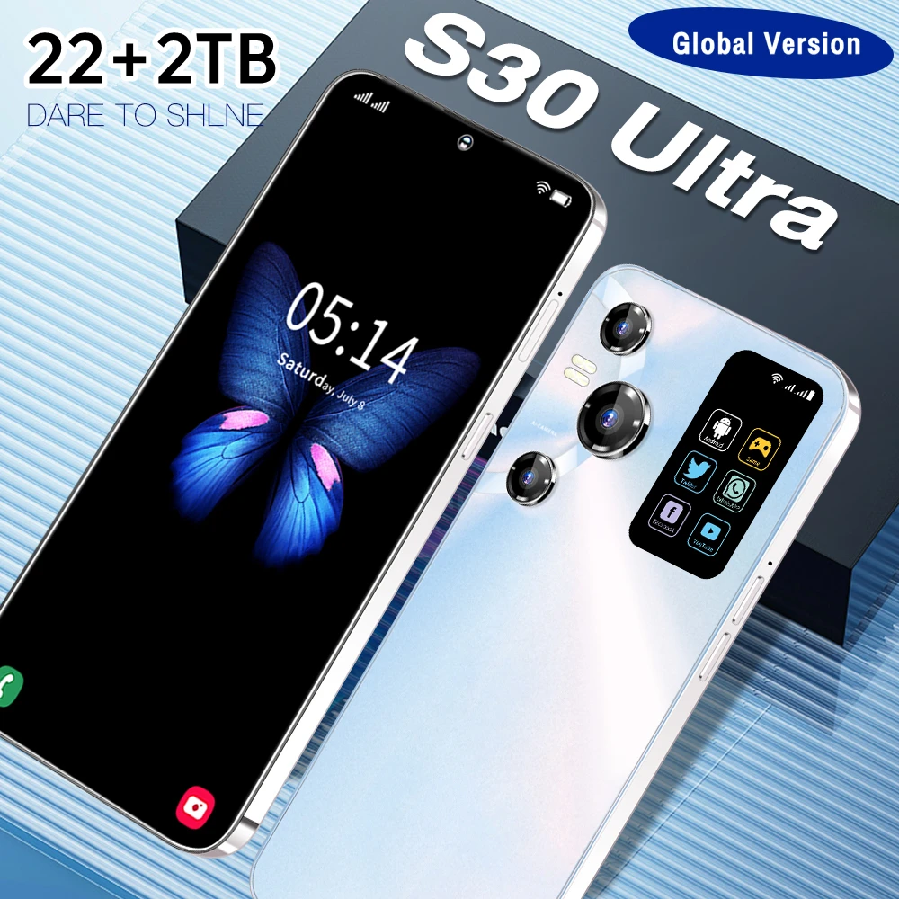 

S30 ультра мобильные телефоны 7,3 HD экран смартфон оригинал 22 ГБ + 2 ТБ Dual Sim Celulares Android разблокированный 8000 МП мАч сотовый телефон