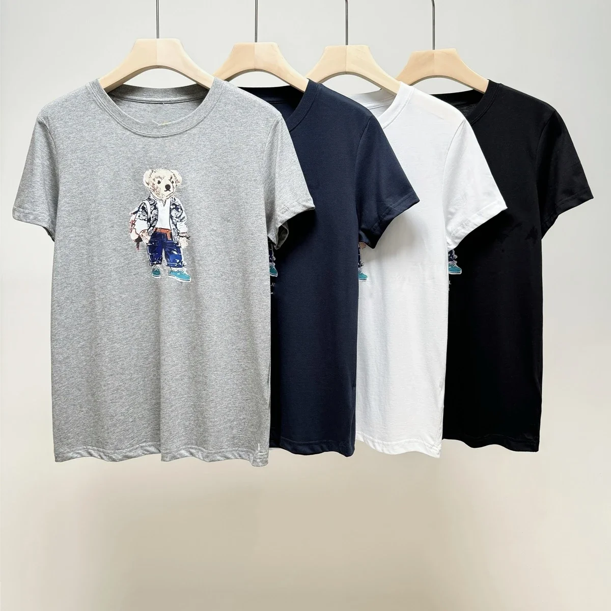 

2024 New Women's Short Sleeve Ralph polo T-shirt Round Neck Printed R L Bear Summer Casual High Quality Hot Sale Cotton Tees