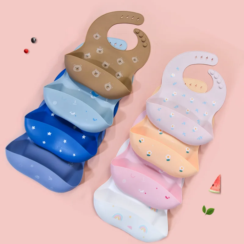 

Cartoon Animal Baby Bibs Waterproof Soft Silicone Baby Girl Boy Feeding Stuff Printed Adjustable Kids Children Bib Apron