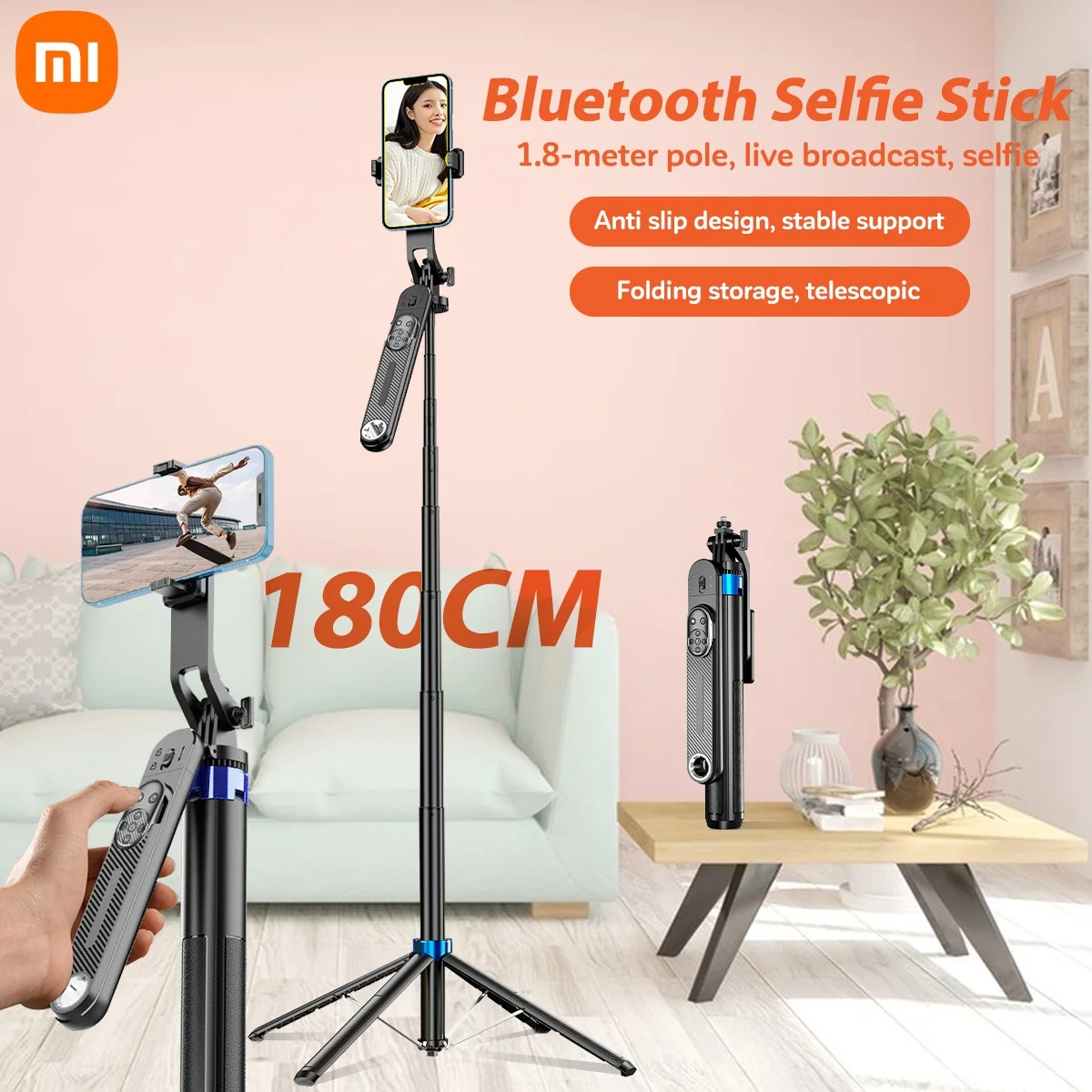 Xiaomi 1.8M Quadruped Bluetooth Selfie Stick Tripod Extendable Aluminum Alloy Holder 360 Degree Rotation with Wireless Remote