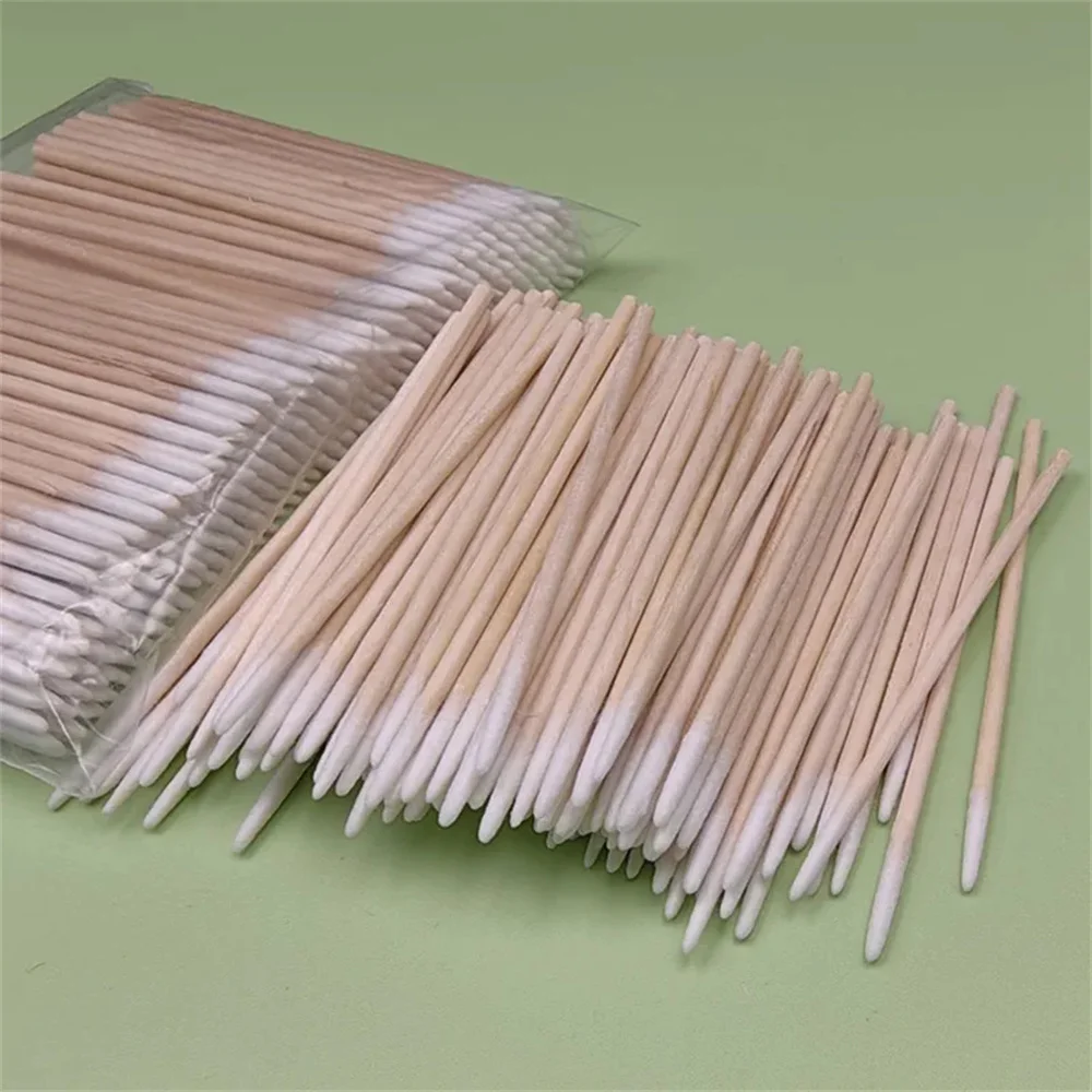 100/300 PCS/Ear Care Clean Wood Handle Pointed Tip Head Cotton Semi Permanent Eyebrow Eyelash Tattoo Thread Beauty Makeup Remove 5