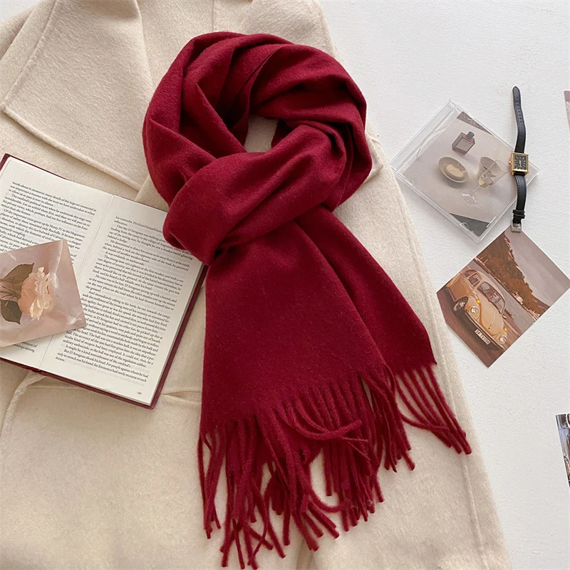 2023 Winter Wolle Schal Für Frauen Lange Warme Kaschmir Schals Hijab Solide Dame Schal Wrap Weibliche Pashmina Bandana Kopf Schals neue – Detail 7