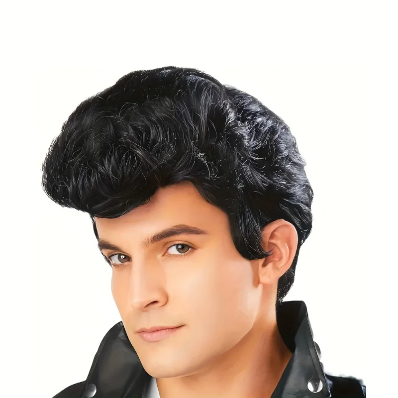 Men'S Fashionable Black Wavy Disco Wig - Cat King Synthetic Wigs for 70'S 50'S Rock Star Cosplay wig Perfect for Parties 5