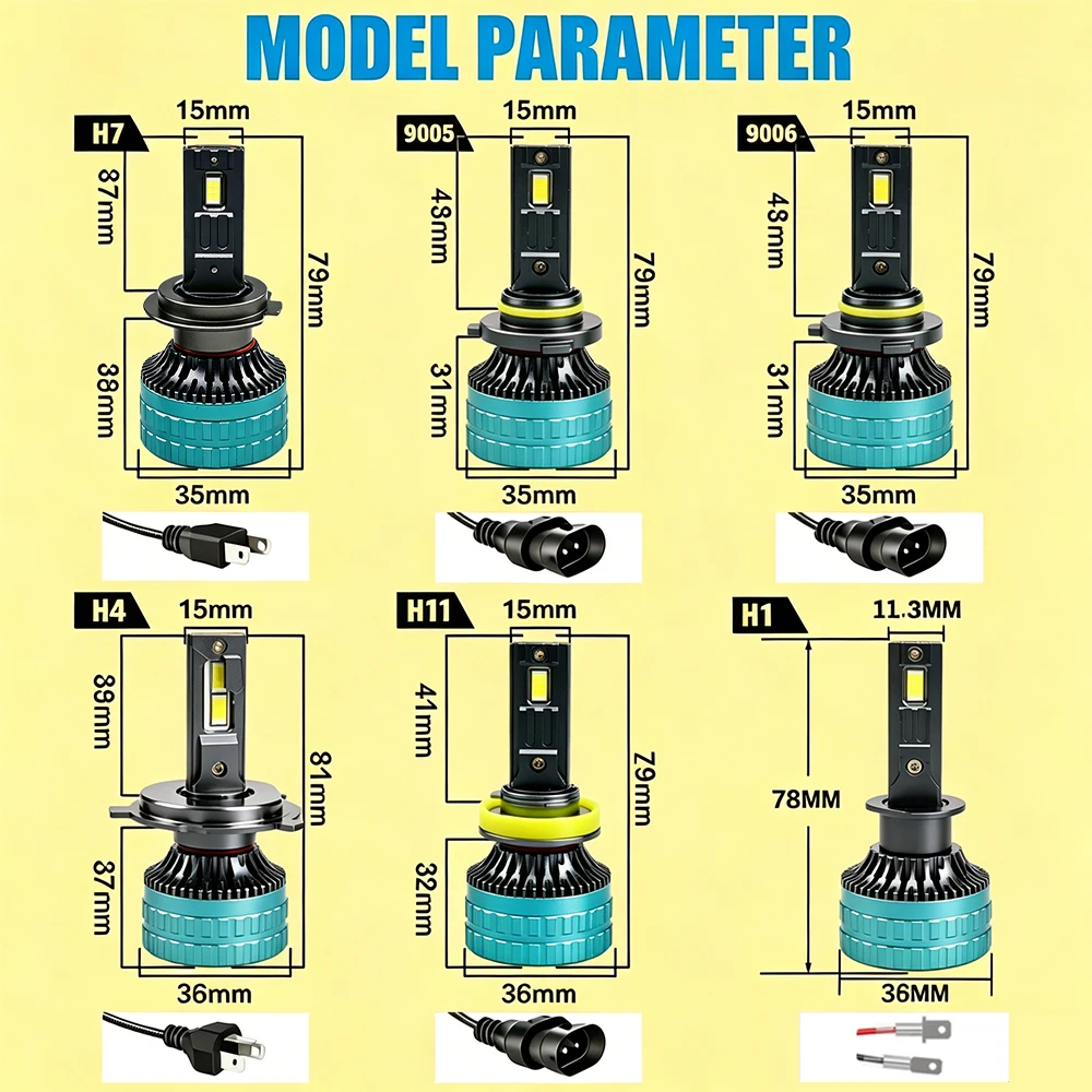 H7 H4 H1 LED 헤드라이트 전구 고출력 자동차 라이트 CANBUS 9005 9006 HB3 HB4 H11 H9 H8 터보 램프 자동차 헤드램프 +800% 더 밝은 12V