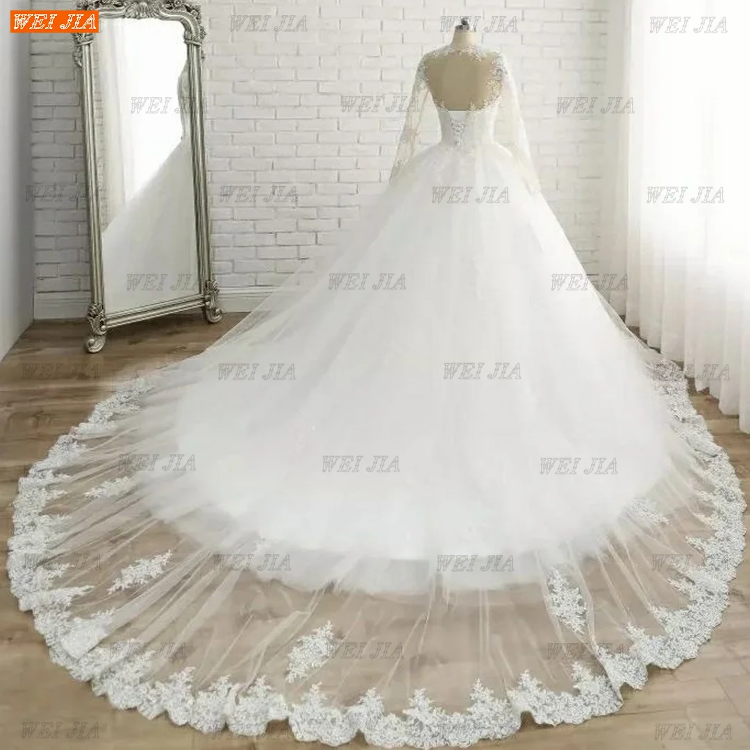 Luxury Ball Gown Wedding Dress For Women 2022 White Vestido De Novia O Neck Appliqued Lady Bridal Dresses Long Sleeves Trouwjurk bridal shower dress