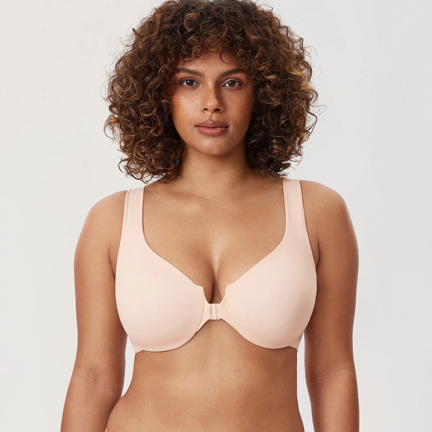 DELIMIRA Women's Front Closure Bra Racerback Plus Size Unlined Underwire Full Coverage Plunge Bras D DD E F