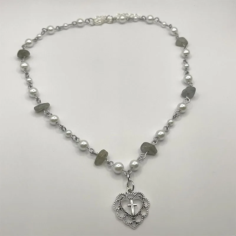 handmade pearl rosary style necklace Style Grunge Fairy Cottage 