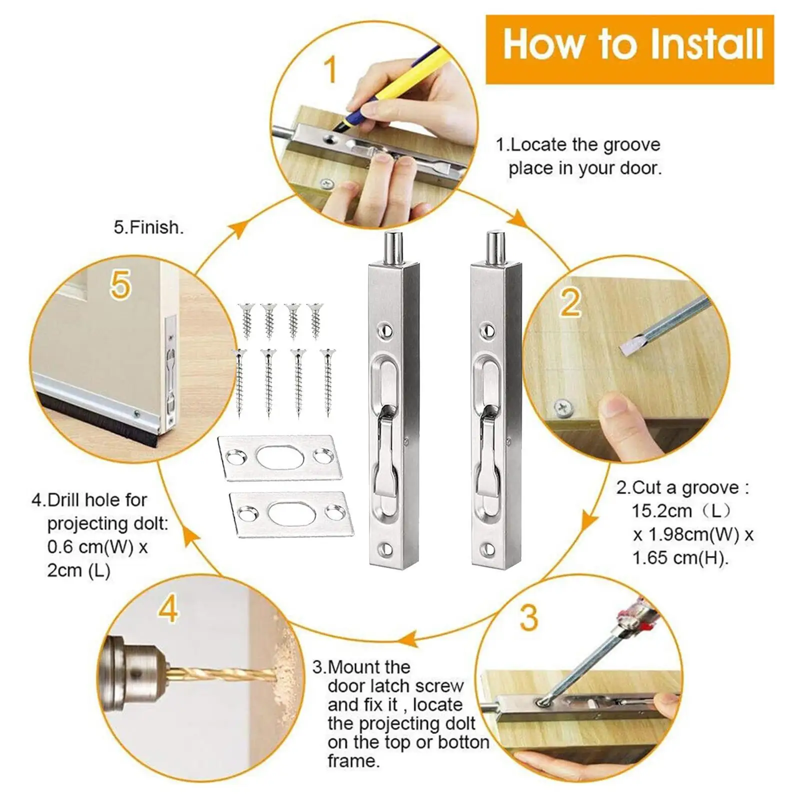 Flush Bolts Replacement Sturdy Easy to Use Hardware for Home Hotel Apartment