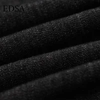 EDSA Women Black Denim Pants Set Fitted Shirt with Patch Pockets Pintuck Straight Leg Jeans Long Pants Suit - Image 6