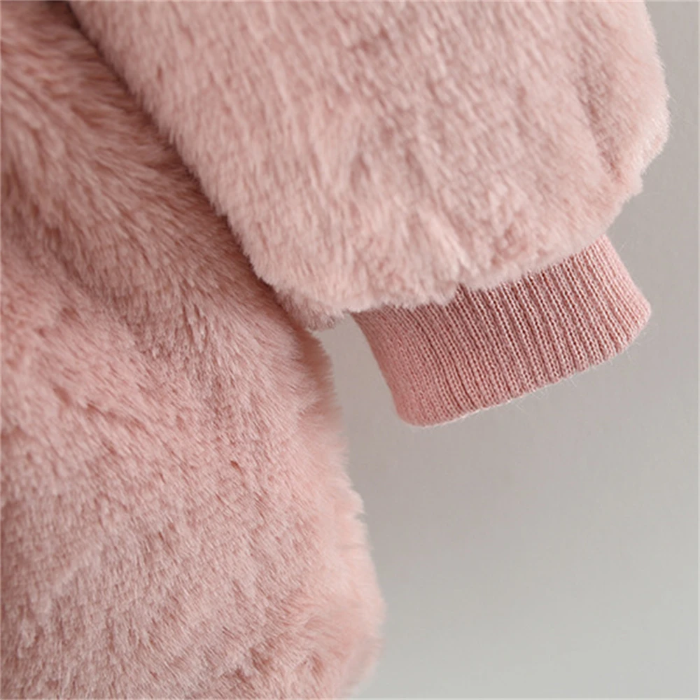 Baby girl's winter new jacket, girls' hooded thick fur jacket cartoon teddy bear cotton jacket 0-3 years old