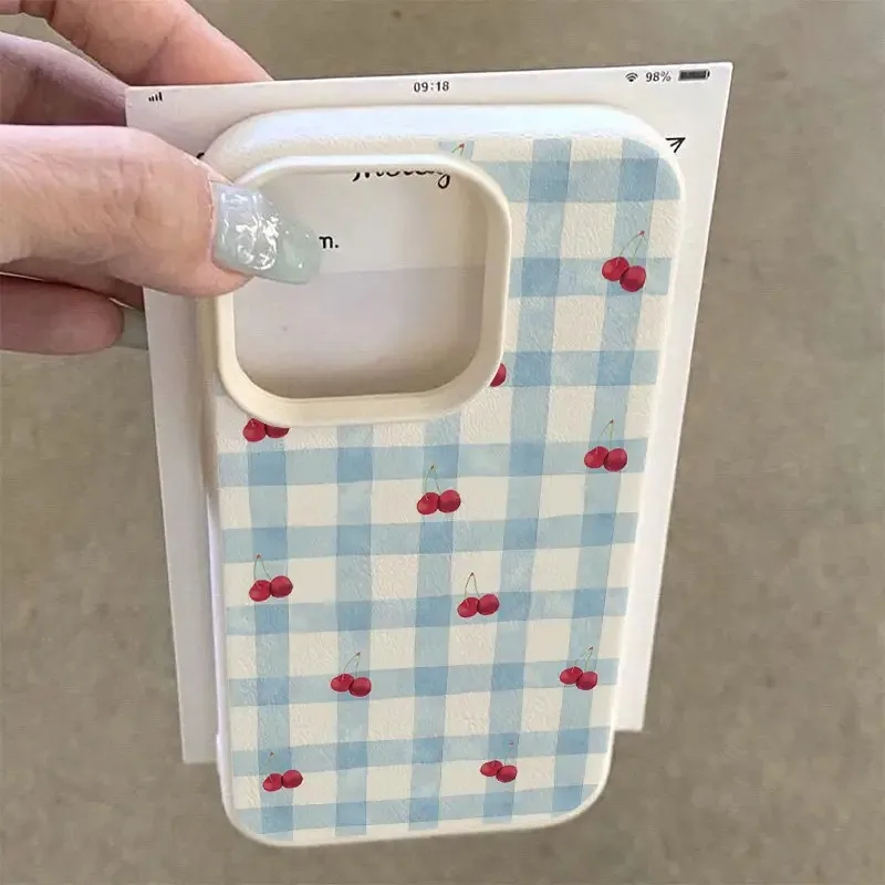 Cherry Red Plaid Lychee-Textured Phone Case - Perfect Gift Idea