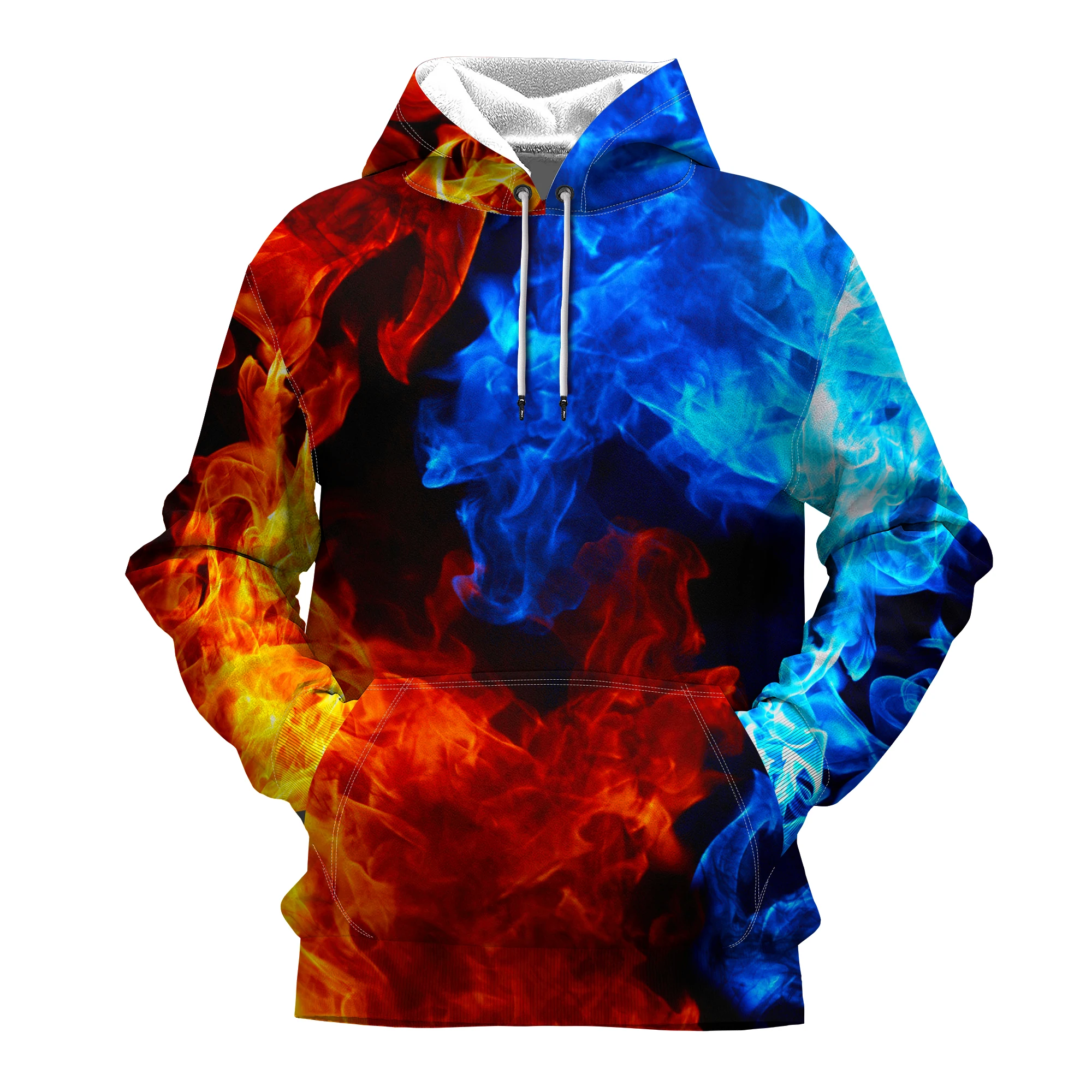 

Men's Hoodies 3D Print Pullover Novelty Colorful Blue Red Fire Sweatshirt Hooded Rainbow White Colorblock Drawstring Outwear