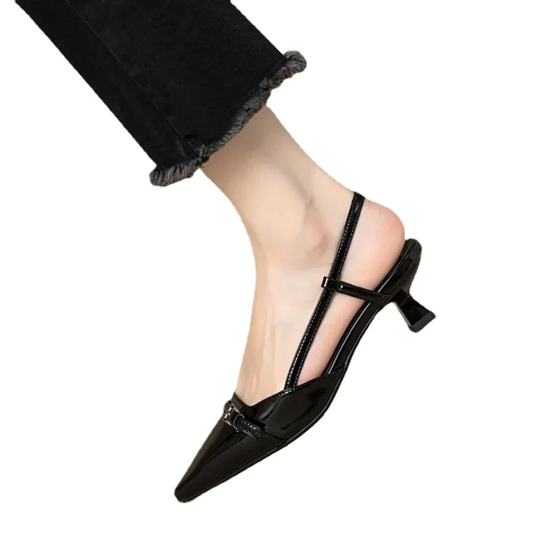 Women's Dress Shoes Pointed Toe Sandals Buckle Slingbacks Mid Heels Pumps Patent Leather Slip on women slingback sandals,women high heels shoes,women dress shoes