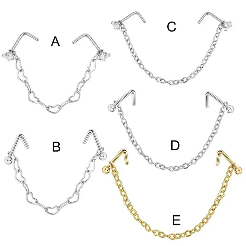 Double Nose Piercing Chain Nose Chain for Nostril Piercing Stainless Steel Stud Decoration Earring Women