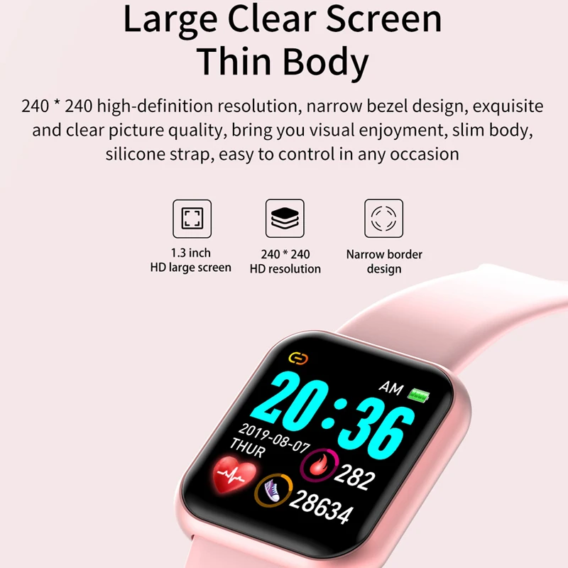 1.44 inch D20 Y68 Smart Watch Fitness Bracelet Band Tracker Heart Rate Monitor Pressure Bluetooth Smartwatch For IOS Android 4