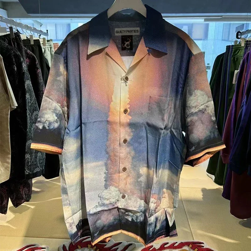 

Light Purple WACKO MARIA Short Sleeve Men Women High Quality Fashion Casual Oversized Streetwear Button Hawaiian Shirts Tops