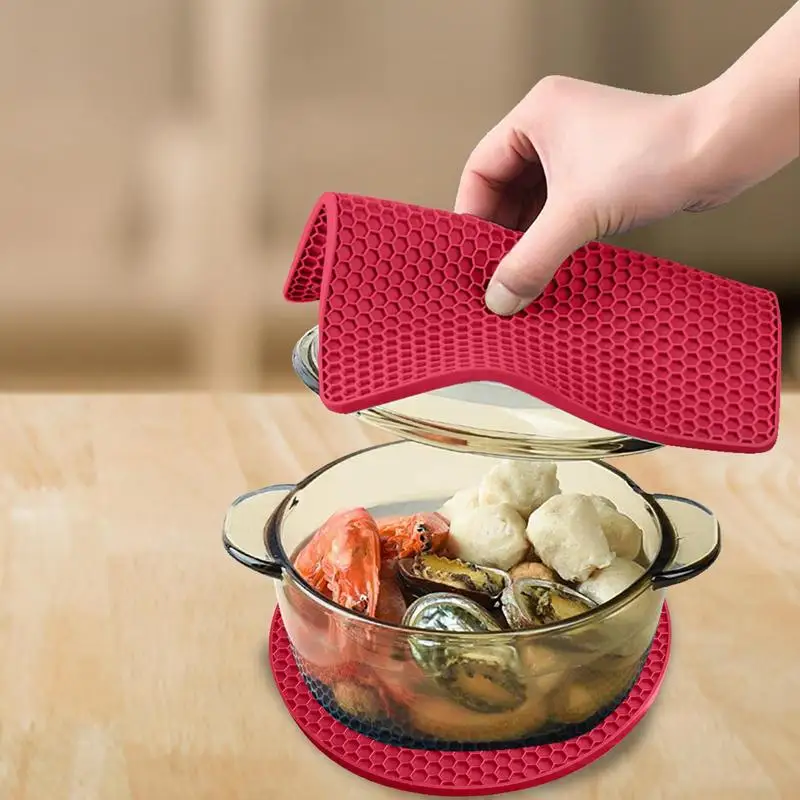 

Silicone Pot Holder 4pcs Heat Resistant Hot Trivet Mat Non Slip Round & Square Hot Pad Silicone Lid For Pot Kitchen Accessories