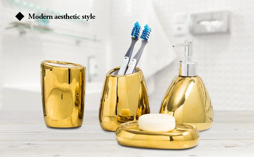 Gold Tone Ceramic Bath Set - Image 11