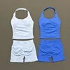 2 Pcs HISTELLO Halter Top Strappy Bra Shorts Set Women Yoga Workout Clothes Seamless Vest Hip-Lifting Sports Leggings Gym Suit