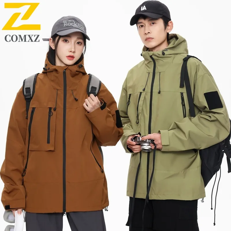 COMXZ Windbreaker Jacket Windproof Waterproof Loose Hiking Camping Trench Coat 2025 Travel Trendy High Quality Men's Outerwear