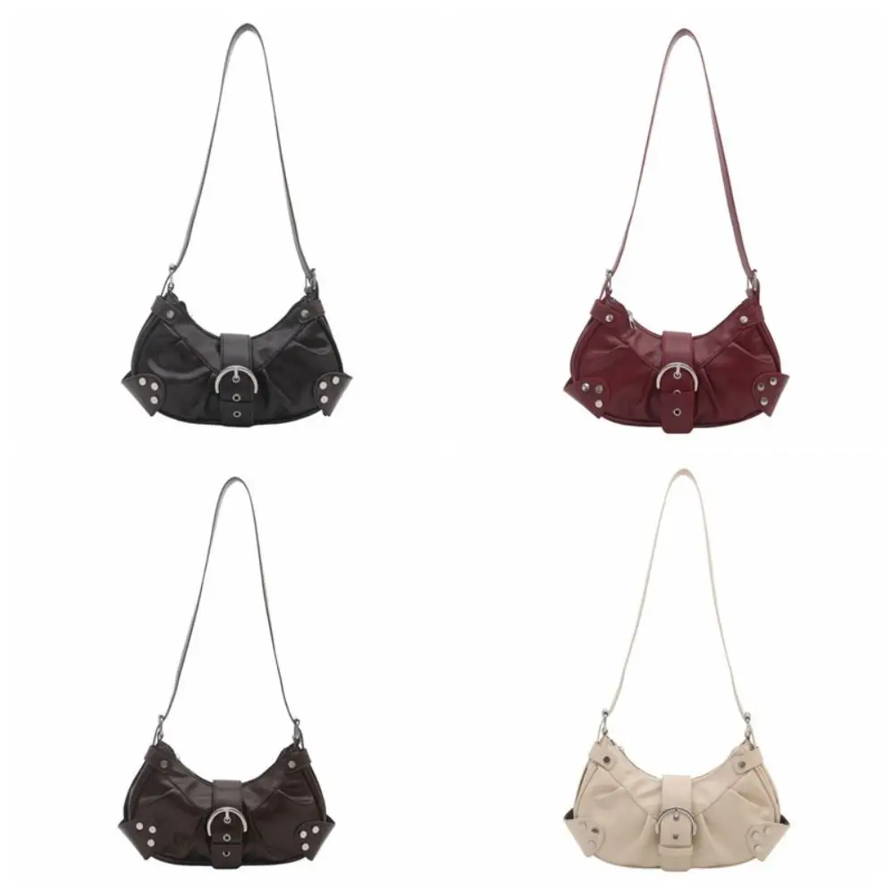 Borsa a Spalla Casual Monocolore con Fibbia, Borsa Hobo in Pelle PU Stile Y2K, Borsa a Tracolla Gotica Spicy Girl, Borsa a Mano per Shopping - immagine 5