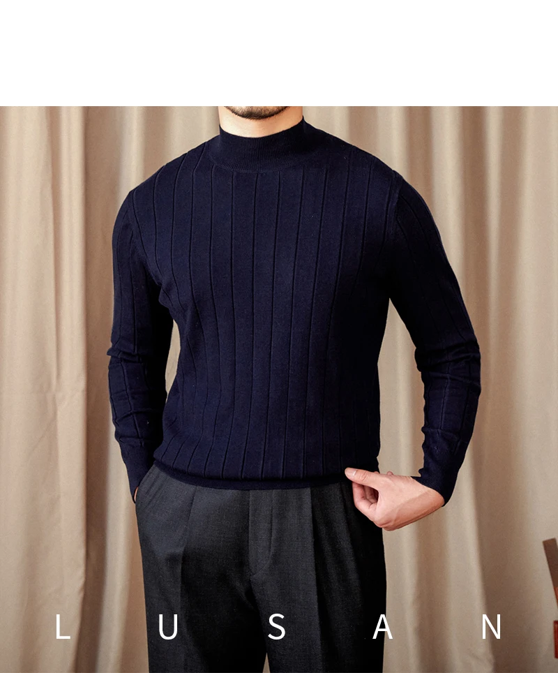 Herbst und Winter Gentry Pullover Slim-Fit Wollpullover Vintage italienischer Langarm-Pullover mit halbem Rollkragen Trendige Herren – Detail 30