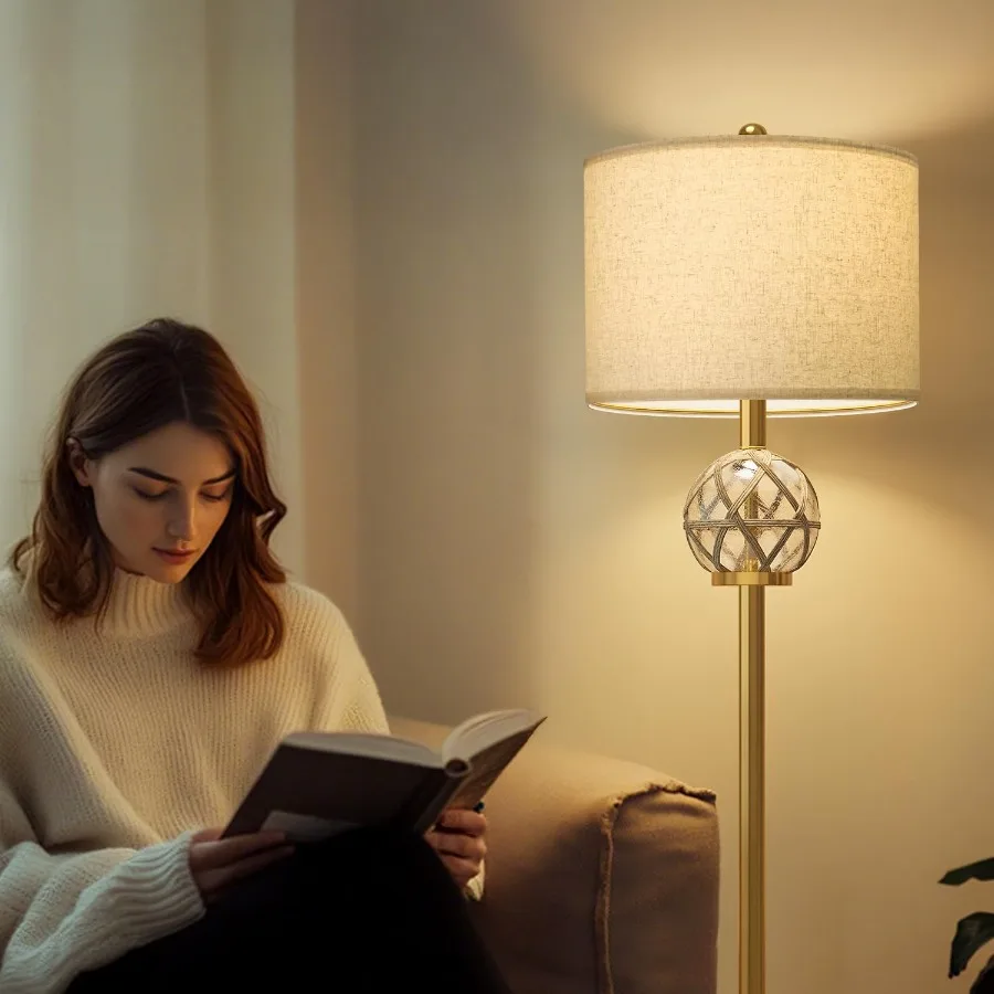 Modern 61.5" Gold Boho Floor Lamp with Rattan Glass Shade 2