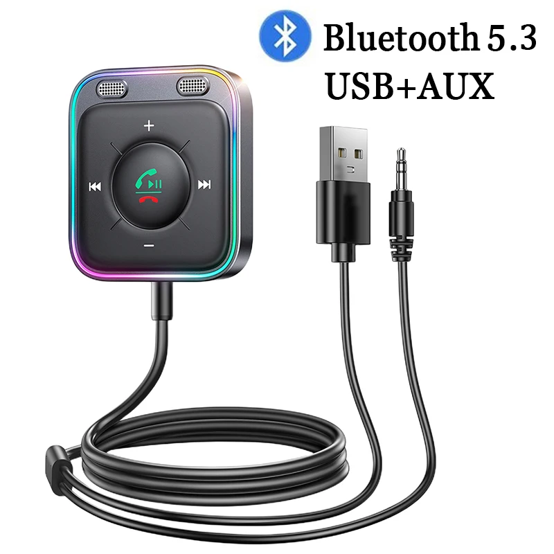 블루투스 5.3 자동차 리시버 어댑터, 마이크 및 소음 제거, USB AUX 블루..