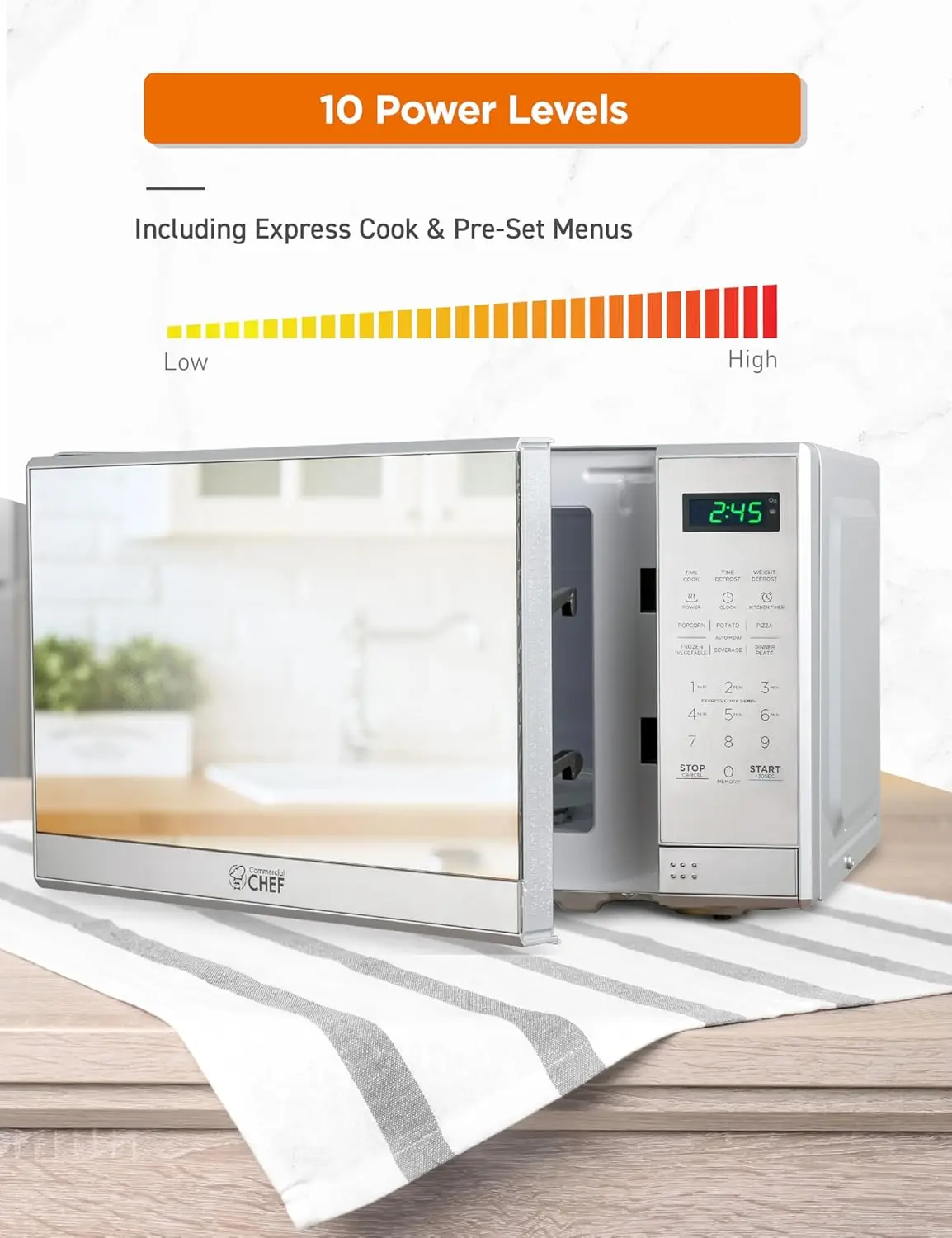 CHEF 0.7 Cu Ft Microwave with 10 Power Levels, 700W Microwave with Digital Display, Countertop Microwave with Child S 3