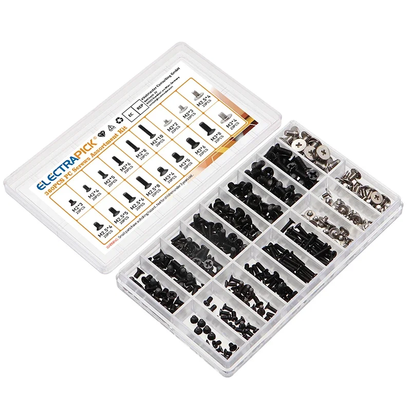 360PCS Flat Head Screws Replacement Kit M2 M2.5 M3 Machine Screws for Dell Sony IBM HP Lenovo Notebooks and Laptops