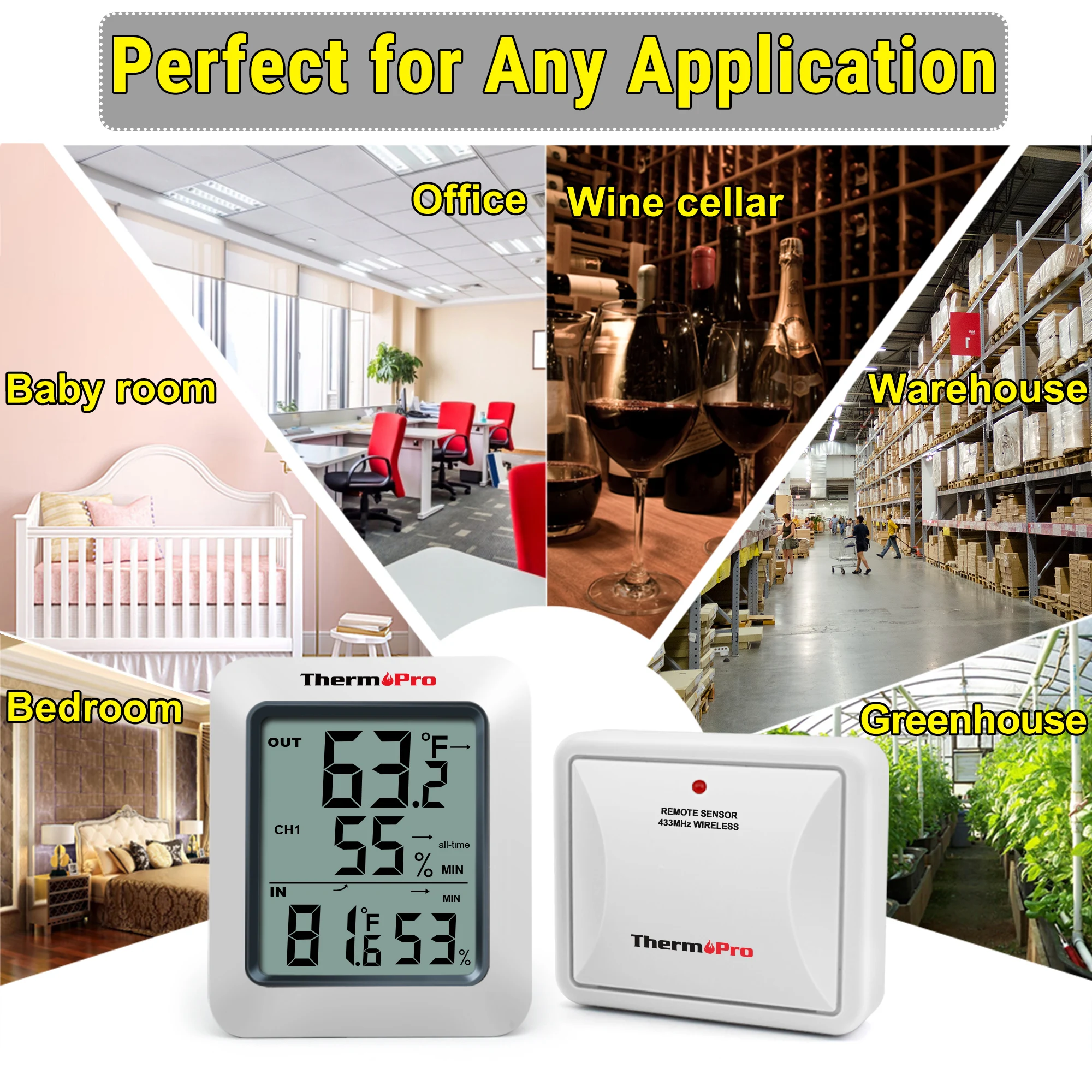 ThermoPro TP60C 60M Wireless Digital Room Indoor Outdoor Thermometer Hygrometer Weather Station Home temperature and humidity meter digital thermometer non medical thermometer