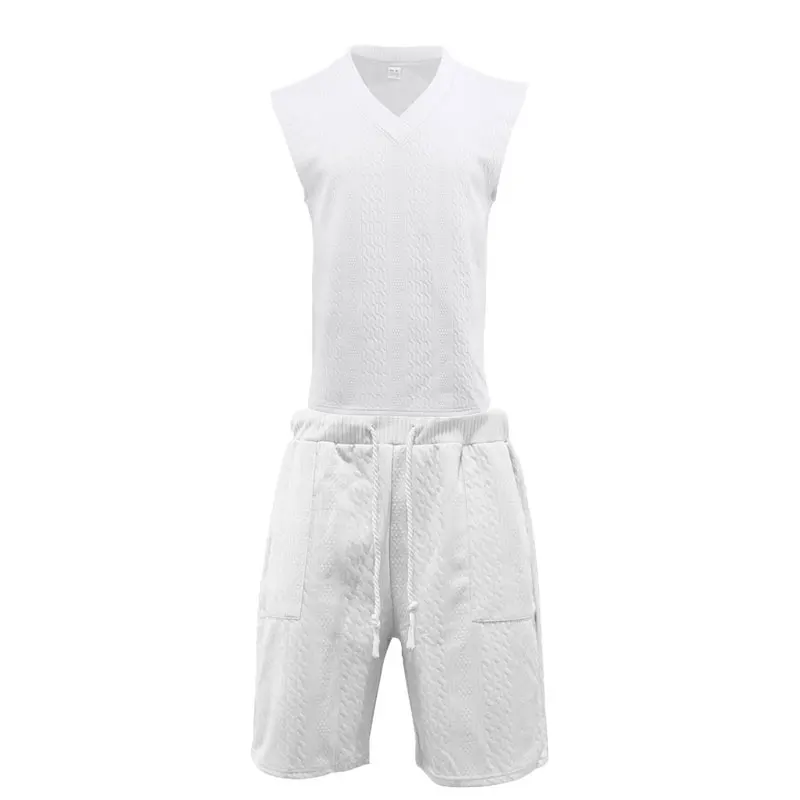 2024 Summer New Men's Set Quality Jacquard Knit Casual Sleeveless V-neck Vest Top Shorts Two-piece Men's Clothing Free Shipping Sb19f4821357d4fa8950b3b9510fffe16W