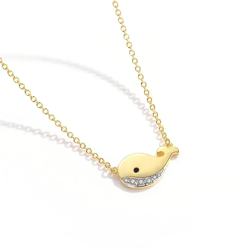 TONGZHE Necklace Fish Choker for Women Original 925 Sterling Silver Yellow Gold Chain Long Necklace Girls Jewelry Gifts