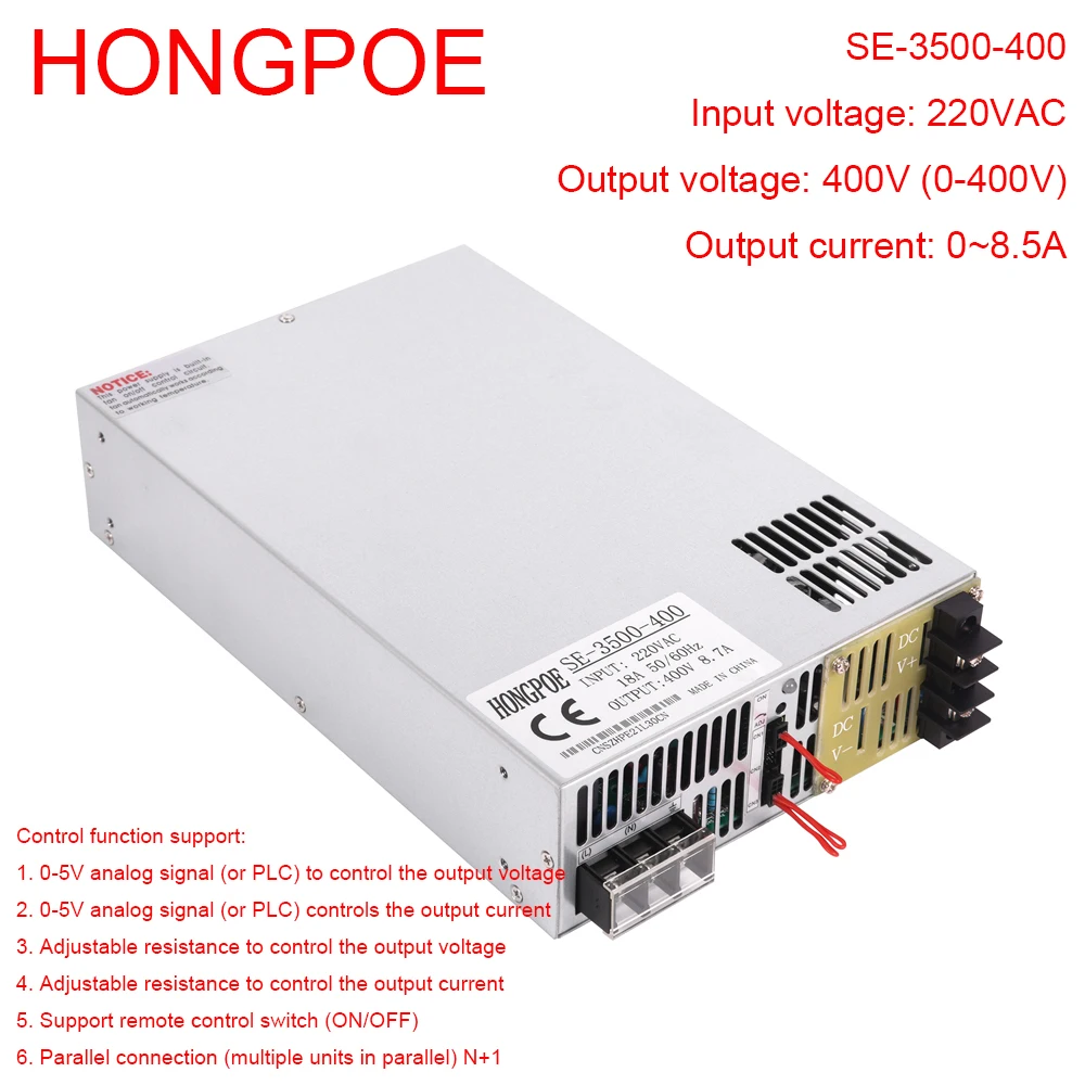 

3500W 400V источник питания 0-400V регулируемая мощность 0-5V с управлением аналогового сигнала PLC управления 220VAC к DC400V 8.5A высокой мощности SMPS