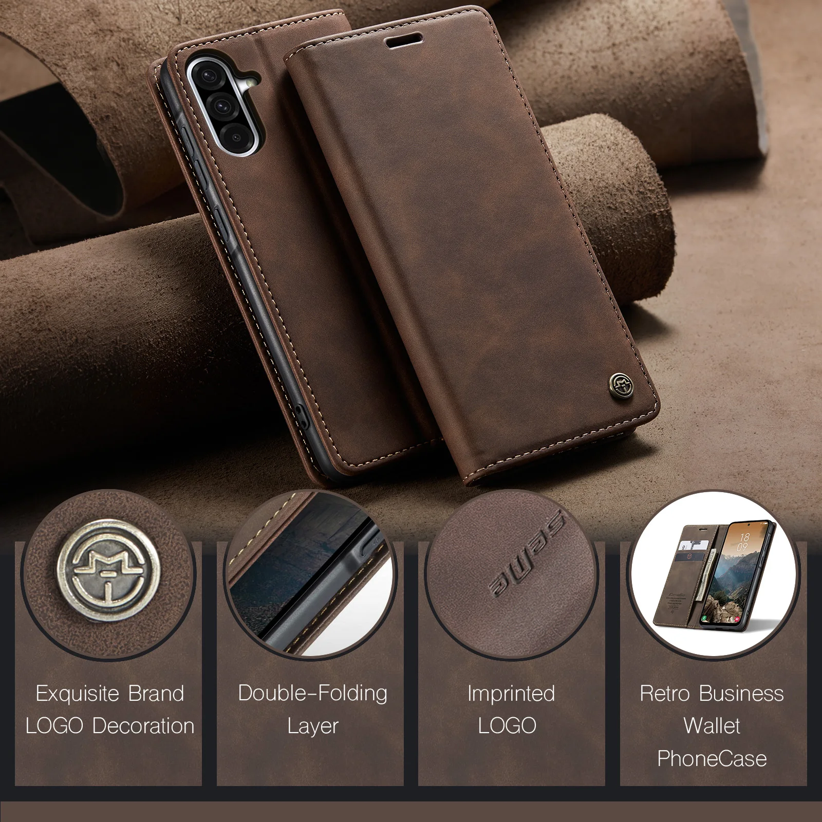 Luxury Retro Leather Wallet Phone Case with Multiple Card Slots & Stand Function