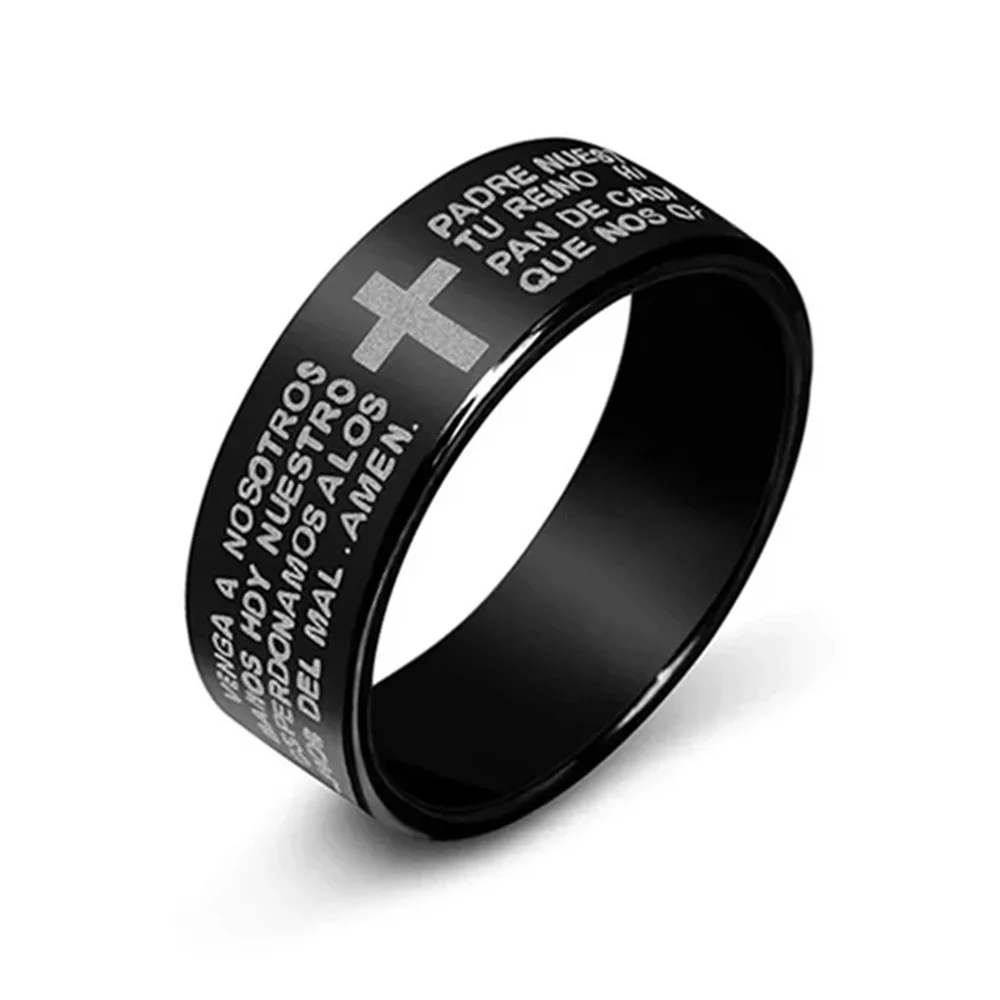 Finger Ring English Titanium Steel Christian Cross Bible Ring for Men and Women Personalized Ring Customize Engraved