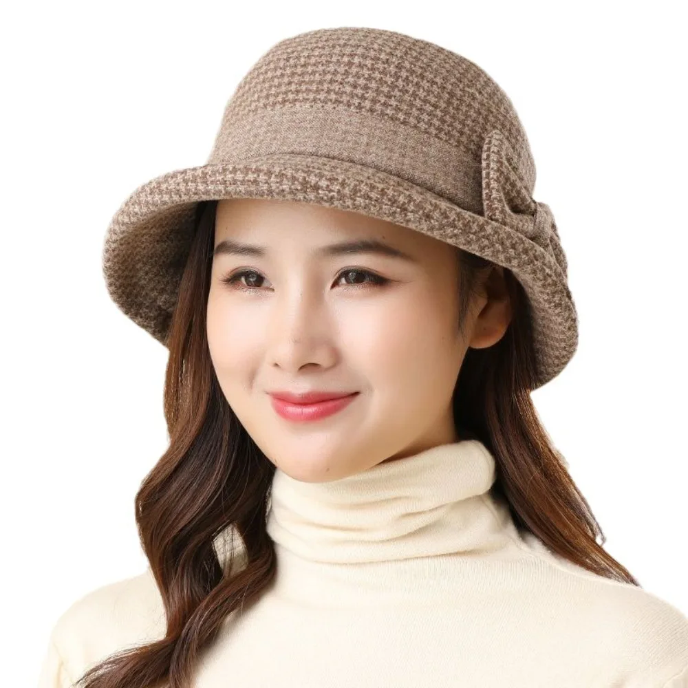 Dacron 따뜻한 대야 모자, 우아한 활 매듭, 플러시 탑 모자, 두꺼운 모직 대야 모자, 겨울