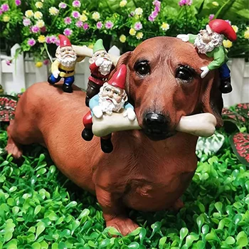 Garden Gnome Statues Outdoor Decor Dachshund Eating Gnomes Garden Ornaments Handicraft Flower Pot Accessories Home Garden Decor
