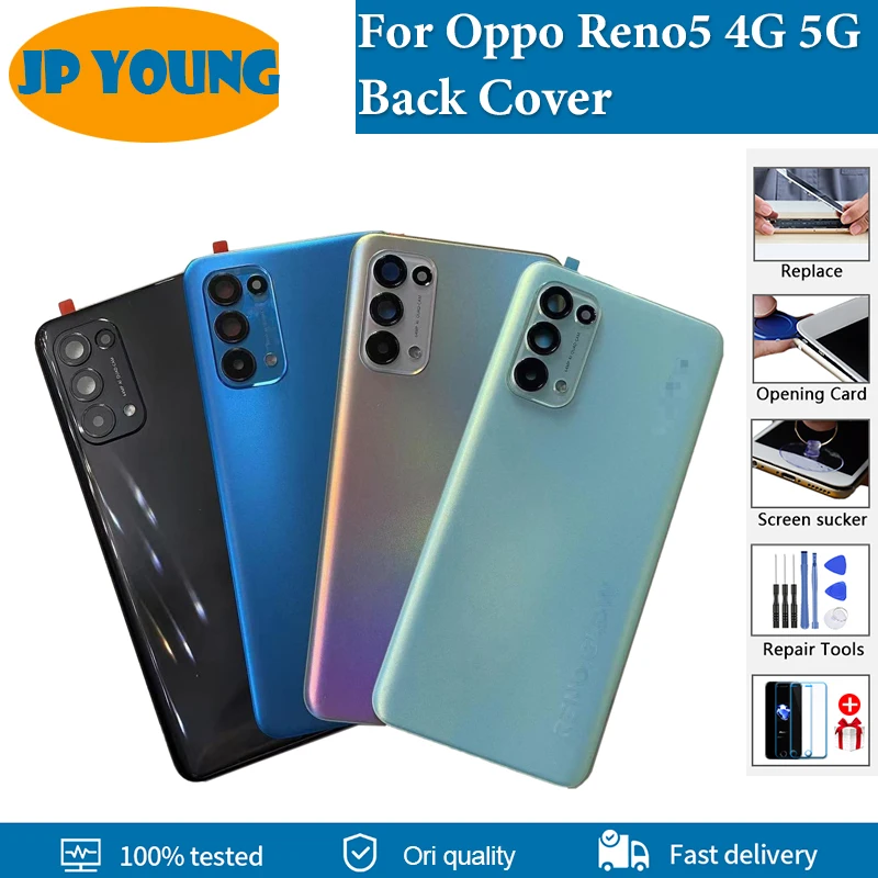 

Оригинальная новая задняя крышка для Oppo Reno 5 4G, задняя крышка аккумулятора, задняя крышка корпуса, задняя крышка с объективом камеры, замена для ремонта