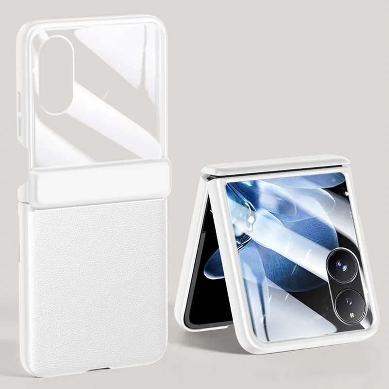 Spring Hinged Leather Screen Protector Case with Tempered Glass